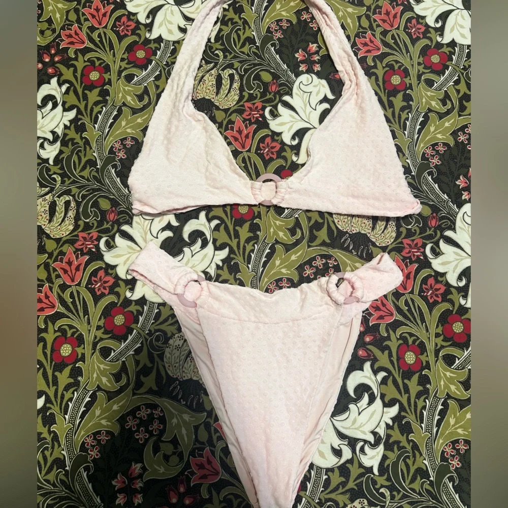 Frankie's Bikinis Pale Pink Textured Halter Bikini Set